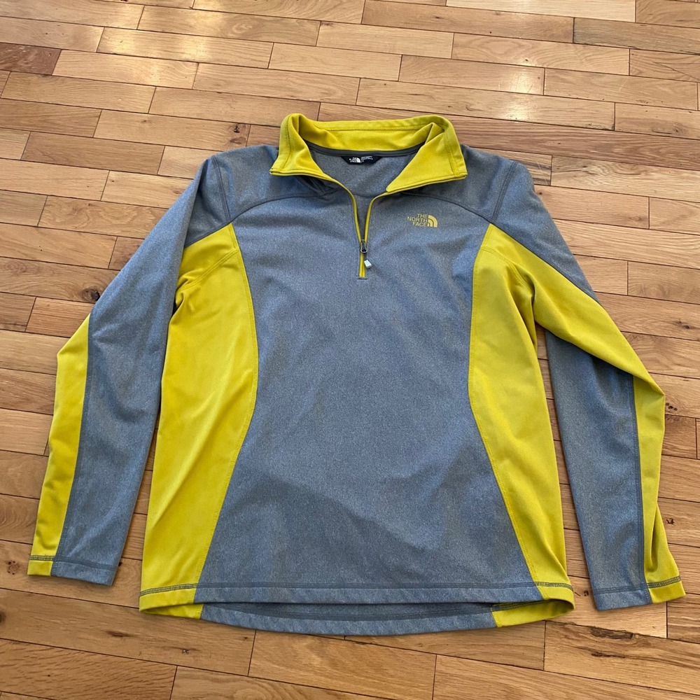 The North Face Mens Quarter‎ Zip Pullover Grey Yellow Colorblock Large L/G